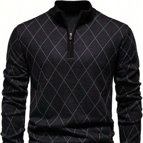 Black Modern Casual Men's Lightweight Half-Zip Sweater